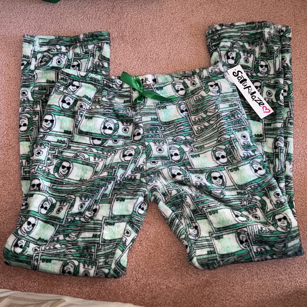 NWT Cool Cash $100 Green Benjamin’s Plush Pajama Pants - Picture 3 of 3